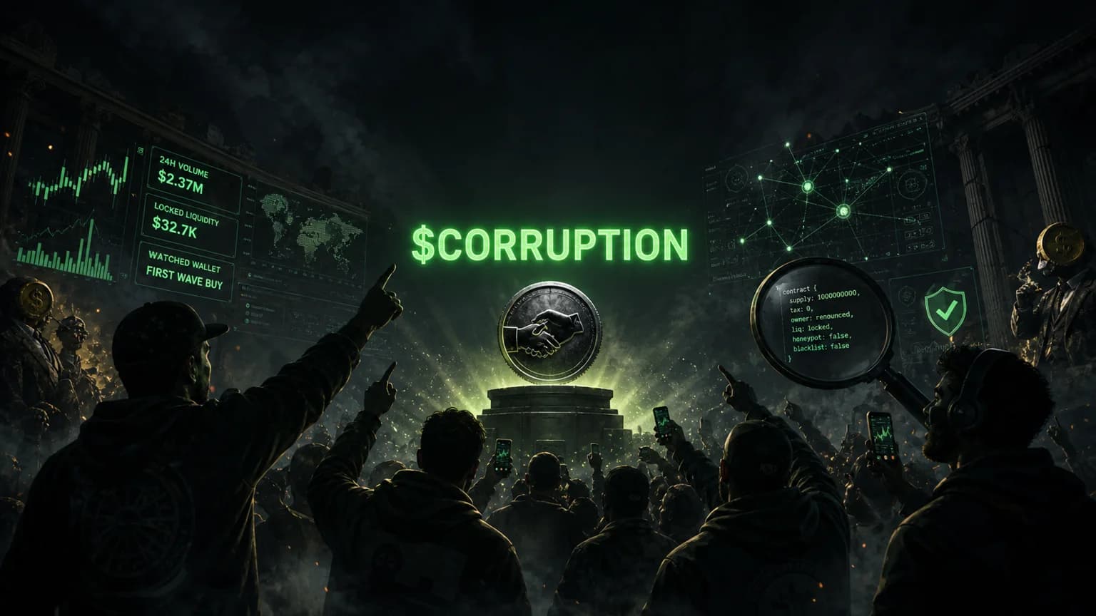 $CORRUPTION turned anti-crypto outrage into a live Solana trade, but the slogan still has to survive distribution