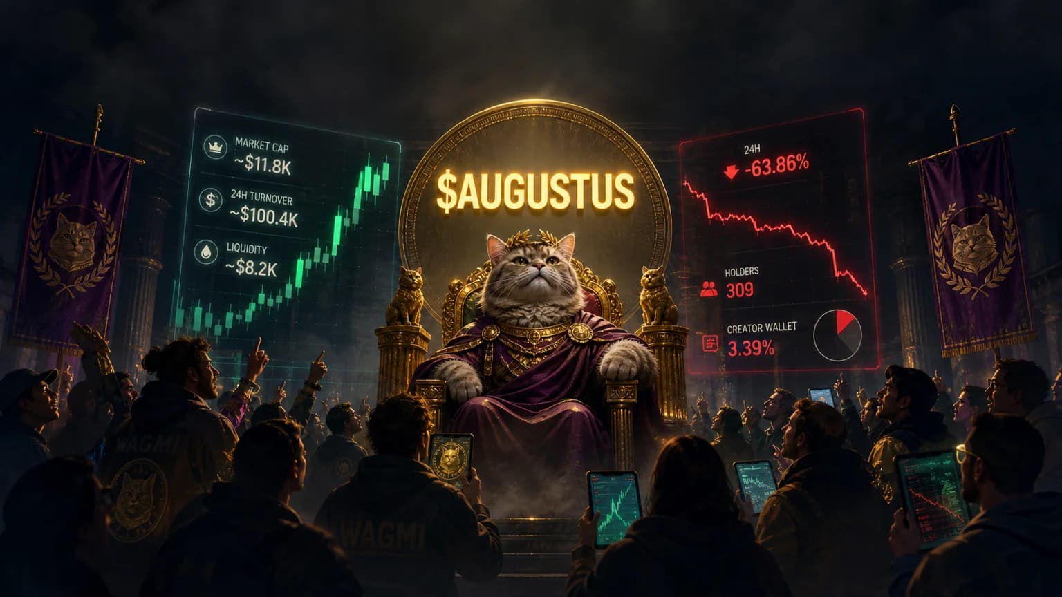 $AUGUSTUS Still Has Buyers, but the Cat Emperor Trade Is Already Fighting a Brutal Reset
