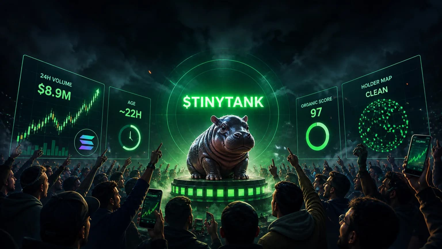 $TINYTANK Turns a Baby-Hippo Meme Into a Solana Volume Stampede