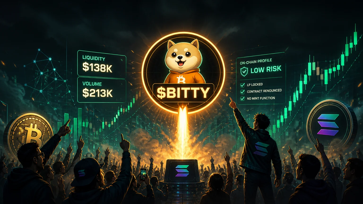 $BITTY Reprices as an Older Solana Mascot Meme With Real Liquidity