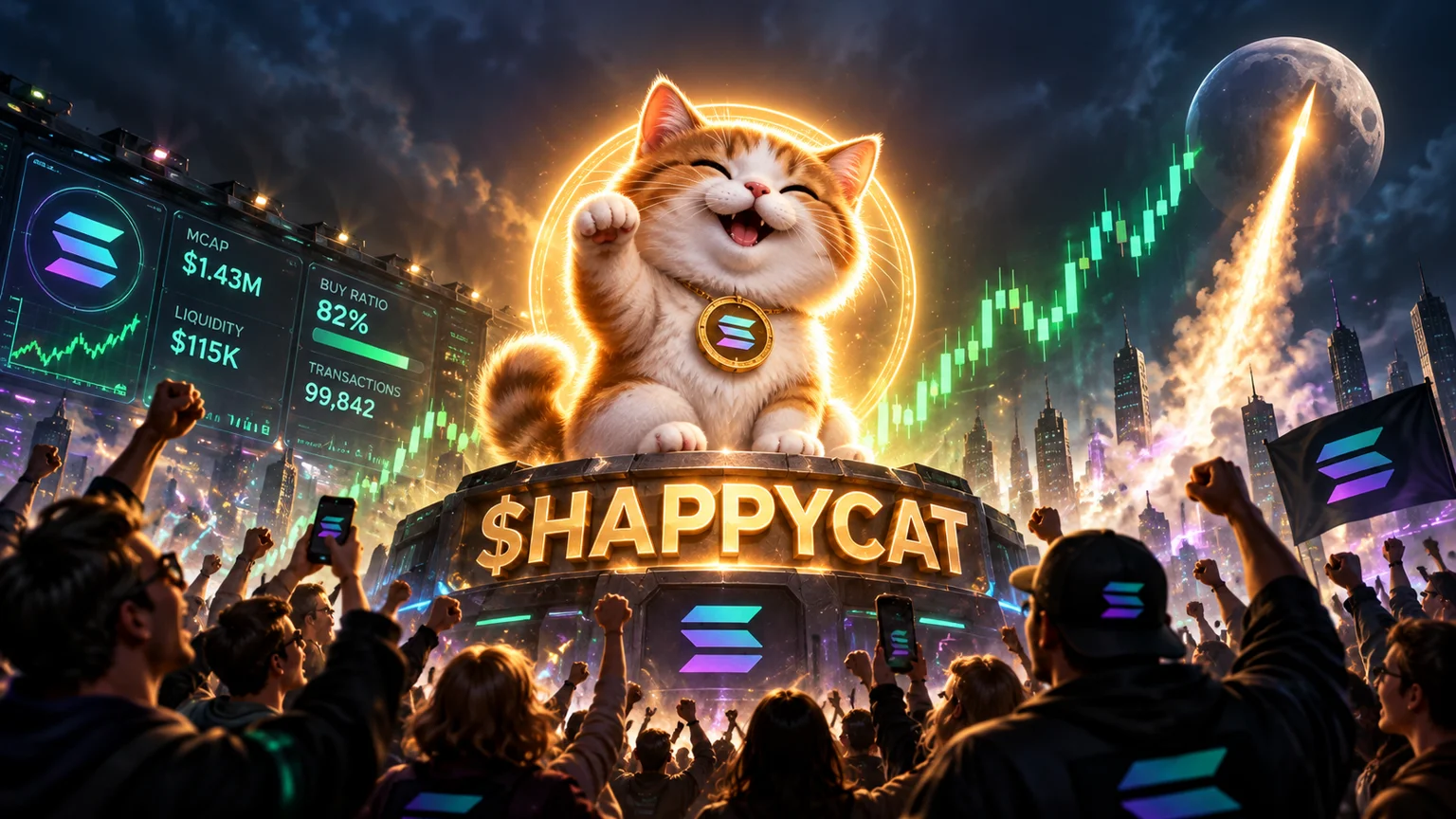 $HAPPYCAT Hits Solana With $4.5M Volume and a Heavy Buy-Side Skew