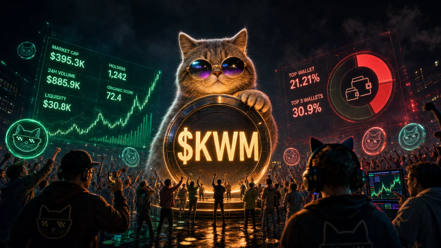 $KWM Has the Cat-Meme Velocity Degens Chase, but the Holder Map Is Running Hotter Than the Joke