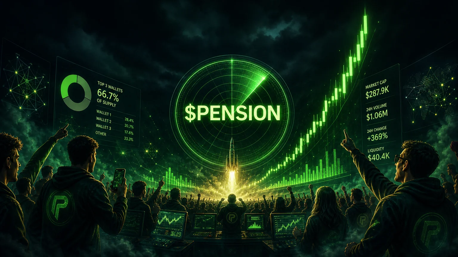 $PENSION Turned a Green-Bear Joke Into a Real Solana Sprint, but Two Wallets Still Own the Board