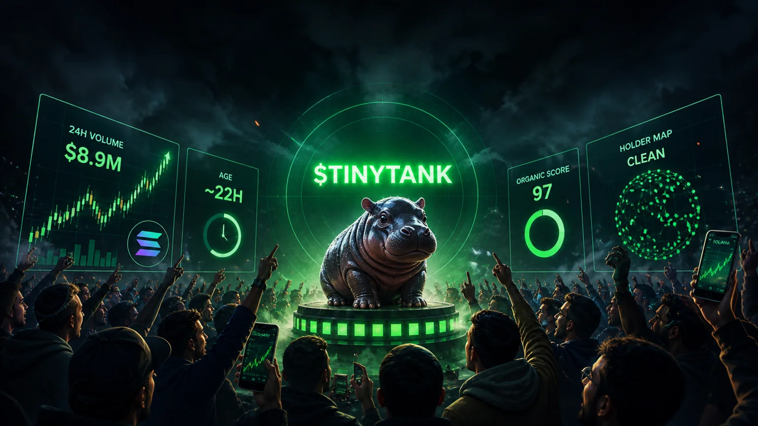 $TINYTANK Turns a Baby-Hippo Meme Into a Solana Volume Stampede